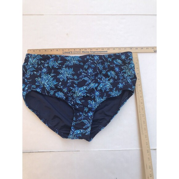 Lands End Size 18 Navy Floral High Waisted Bikini Bottoms Swimsuit Tummy Control - Picture 4 of 5
